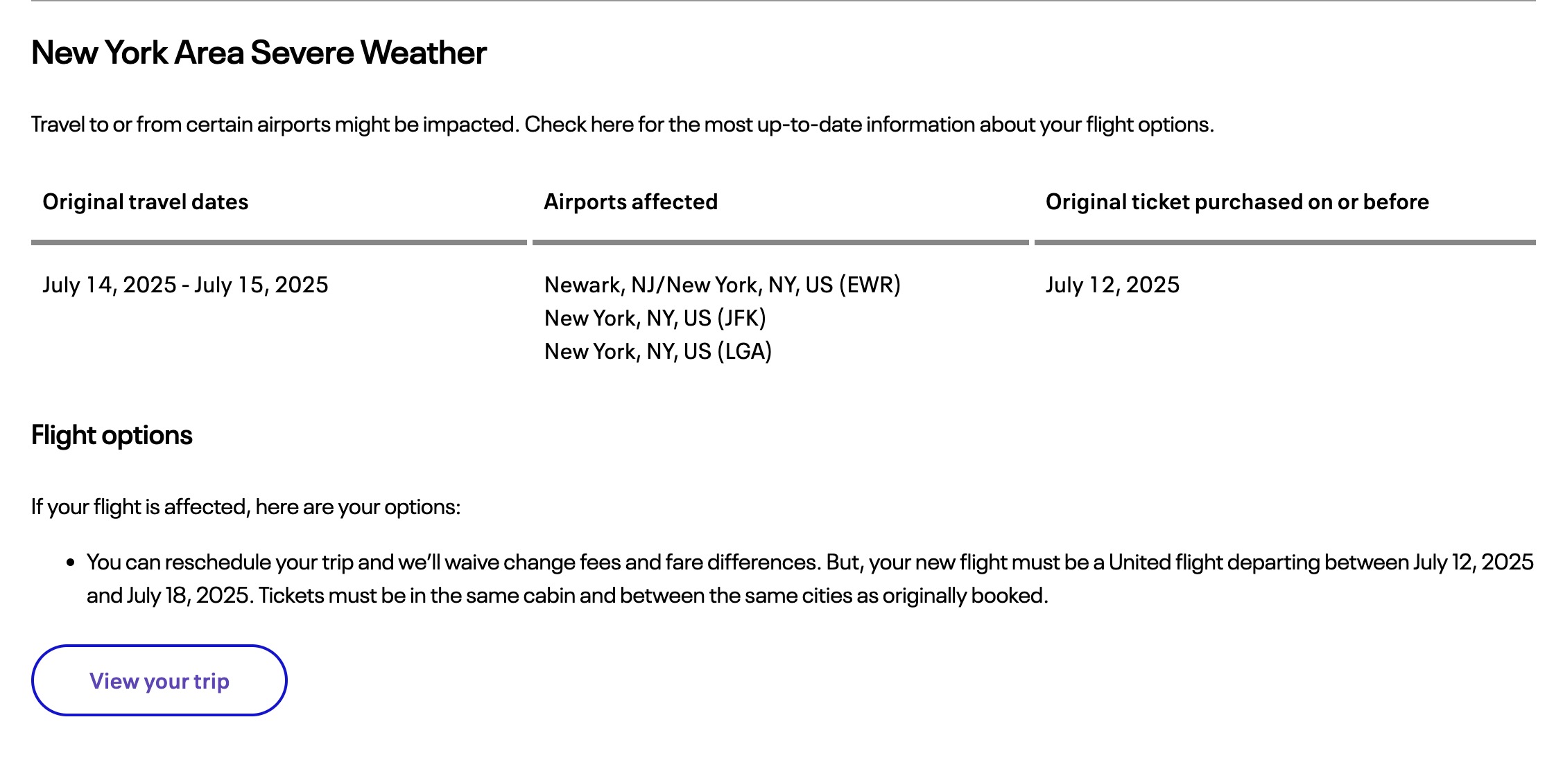 United travel waiver